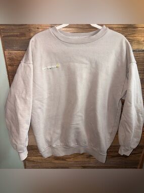 Heavy Manners Crewneck Sweatshirt - Light Taupe with Small Embroidered Daisy